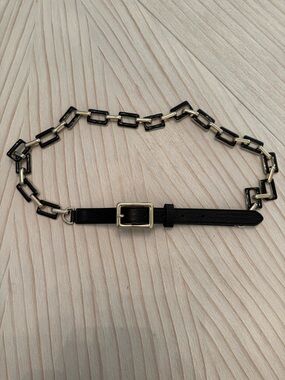 Black Leather and Silver Chain Women's Belt